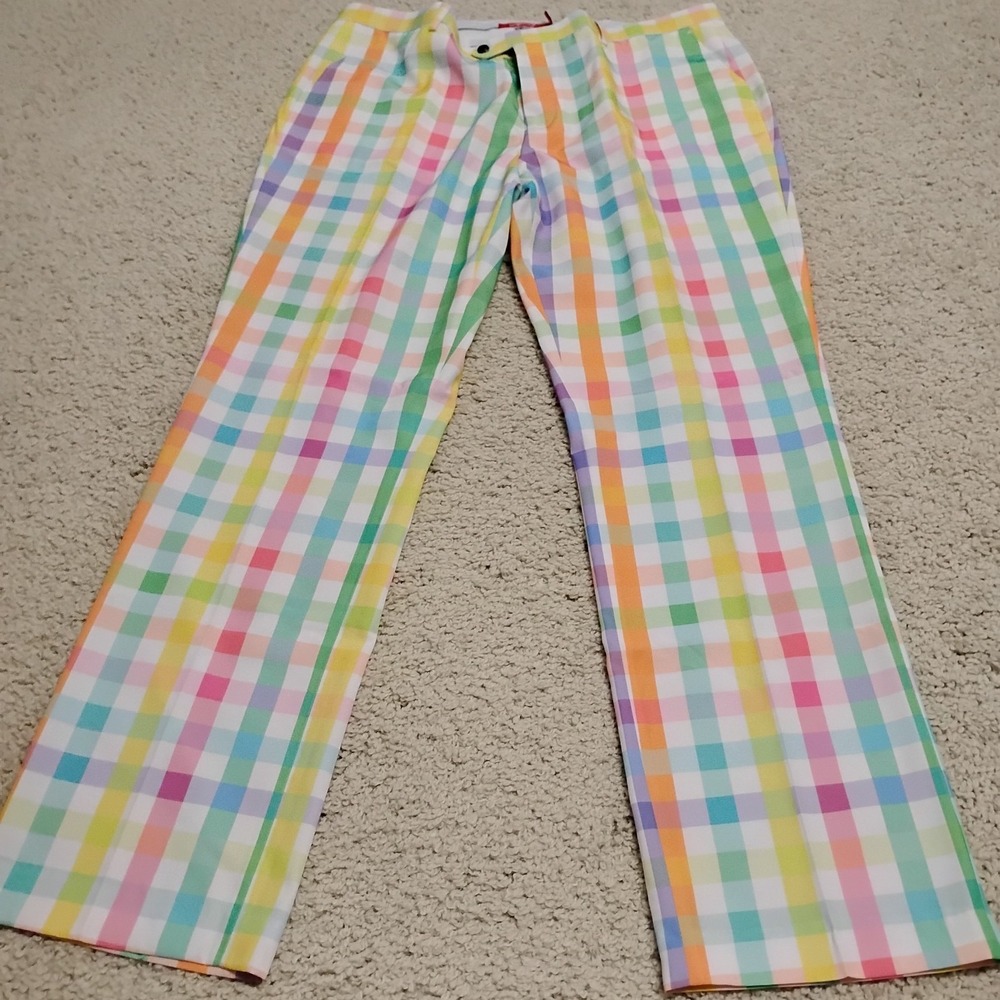Shinesty Pants Men 42x36 Multicolor Polyester Savannah Swinger Pastel Plaid Golf